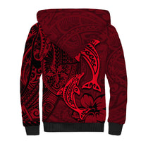 Polynesian Dolphin Valentine Day Sherpa Hoodie Hibiscus and Tribal Tattoo Red Style LT03 - Polynesian Pride