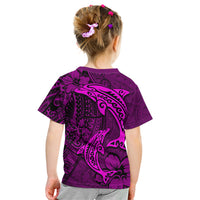 Polynesian Dolphin Valentine Day Kid T Shirt Hibiscus and Tribal Tattoo Pink Style LT03 - Polynesian Pride