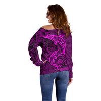Polynesian Dolphin Valentine Day Off Shoulder Sweater Hibiscus and Tribal Tattoo Pink Style LT03 - Polynesian Pride