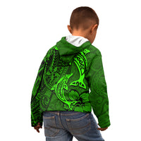 Polynesian Dolphin Valentine Day Kid Hoodie Hibiscus and Tribal Tattoo Green Style LT03 - Polynesian Pride