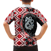 Red Taniko Motif Aotearoa Manaia and Silver Fern Family Matching Tank Maxi Dress and Hawaiian Shirt LT03 - Polynesian Pride