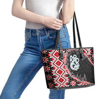 Red Taniko Motif Aotearoa Manaia and Silver Fern Leather Tote Bag LT03 - Polynesian Pride