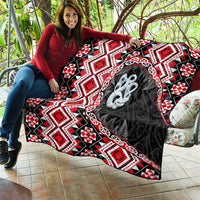 Red Taniko Motif Aotearoa Manaia and Silver Fern Quilt LT03 - Polynesian Pride
