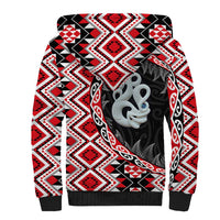 Red Taniko Motif Aotearoa Manaia and Silver Fern Sherpa Hoodie