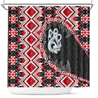 Red Taniko Motif Aotearoa Manaia and Silver Fern Shower Curtain LT03 Red - Polynesian Pride