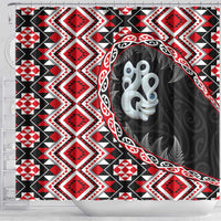 Red Taniko Motif Aotearoa Manaia and Silver Fern Shower Curtain LT03 - Polynesian Pride