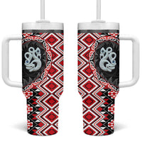 Red Taniko Motif Aotearoa Manaia and Silver Fern Tumbler With Handle