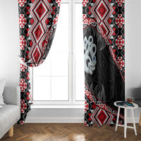 Red Taniko Motif Aotearoa Manaia and Silver Fern Window Curtain