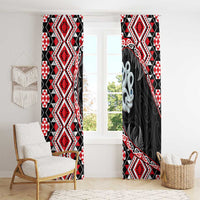 Red Taniko Motif Aotearoa Manaia and Silver Fern Window Curtain