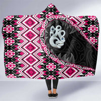 Pink Taniko Motif Aotearoa Manaia and Silver Fern Hooded Blanket
