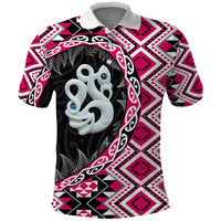 Pink Taniko Motif Aotearoa Manaia and Silver Fern Polo Shirt