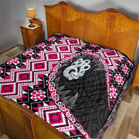 Pink Taniko Motif Aotearoa Manaia and Silver Fern Quilt LT03 - Polynesian Pride
