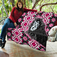 Pink Taniko Motif Aotearoa Manaia and Silver Fern Quilt LT03 - Polynesian Pride