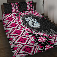 Pink Taniko Motif Aotearoa Manaia and Silver Fern Quilt Bed Set