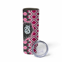 Pink Taniko Motif Aotearoa Manaia and Silver Fern Skinny Tumbler