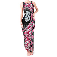 Pink Taniko Motif Aotearoa Manaia and Silver Fern Tank Maxi Dress