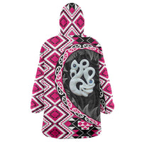 Pink Taniko Motif Aotearoa Manaia and Silver Fern Wearable Blanket Hoodie