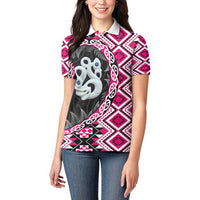Pink Taniko Motif Aotearoa Manaia and Silver Fern Women Polo Shirt