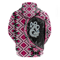 Pink Taniko Motif Aotearoa Manaia and Silver Fern Zip Hoodie LT03 - Polynesian Pride