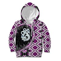 Purple Taniko Motif Aotearoa Manaia and Silver Fern Kid Hoodie
