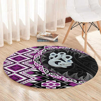 Purple Taniko Motif Aotearoa Manaia and Silver Fern Round Carpet LT03 - Polynesian Pride