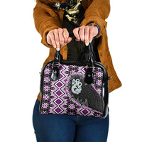 Purple Taniko Motif Aotearoa Manaia and Silver Fern Shoulder Handbag