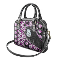 Purple Taniko Motif Aotearoa Manaia and Silver Fern Shoulder Handbag
