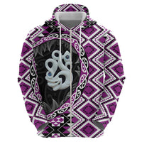 Purple Taniko Motif Aotearoa Manaia and Silver Fern Zip Hoodie LT03 - Polynesian Pride