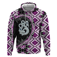 Purple Taniko Motif Aotearoa Manaia and Silver Fern Zip Hoodie LT03 Pullover Hoodie Purple - Polynesian Pride