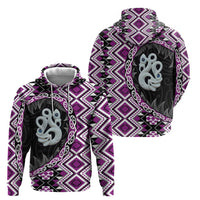 Purple Taniko Motif Aotearoa Manaia and Silver Fern Zip Hoodie LT03 - Polynesian Pride