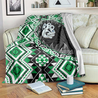 Green Taniko Motif Aotearoa Manaia and Silver Fern Blanket