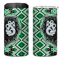 Green Taniko Motif Aotearoa Manaia and Silver Fern 4 in 1 Can Cooler Tumbler