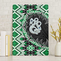 Green Taniko Motif Aotearoa Manaia and Silver Fern Canvas Wall Art
