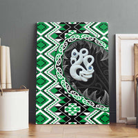 Green Taniko Motif Aotearoa Manaia and Silver Fern Canvas Wall Art