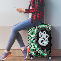 Green Taniko Motif Aotearoa Manaia and Silver Fern Luggage Cover
