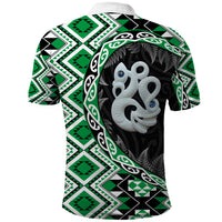 Green Taniko Motif Aotearoa Manaia and Silver Fern Polo Shirt