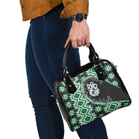 Green Taniko Motif Aotearoa Manaia and Silver Fern Shoulder Handbag