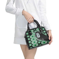 Green Taniko Motif Aotearoa Manaia and Silver Fern Shoulder Handbag