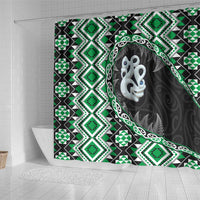 Green Taniko Motif Aotearoa Manaia and Silver Fern Shower Curtain LT03 - Polynesian Pride