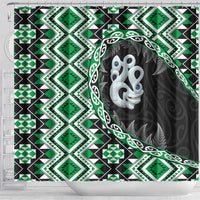Green Taniko Motif Aotearoa Manaia and Silver Fern Shower Curtain LT03 - Polynesian Pride