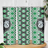 Green Taniko Motif Aotearoa Manaia and Silver Fern Skinny Tumbler
