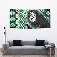 Green Taniko Motif Aotearoa Manaia and Silver Fern Tapestry