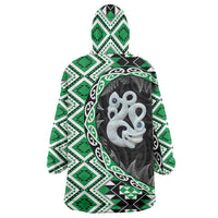 Green Taniko Motif Aotearoa Manaia and Silver Fern Wearable Blanket Hoodie