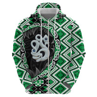 Green Taniko Motif Aotearoa Manaia and Silver Fern Zip Hoodie LT03 - Polynesian Pride