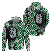 Green Taniko Motif Aotearoa Manaia and Silver Fern Zip Hoodie LT03 - Polynesian Pride