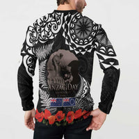 New Zealand and Cook Islands ANZAC Day Button Sweatshirt Gallipoli Lest We Forget Tatau Art Tribal and Maori Tattoo with Fern