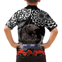New Zealand and Cook Islands ANZAC Day Family Matching Off Shoulder Short Dress and Hawaiian Shirt Gallipoli Lest We Forget Tatau Art Tribal and Maori Tattoo with Fern