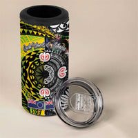 New Zealand and Cook Islands Together 4 in 1 Can Cooler Tumbler Tatau Art Tribal Pattern-Maori Tattoo with Fern and Paua Shell