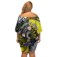 New Zealand and Cook Islands Together Off Shoulder Short Dress Tatau Art Tribal Pattern-Maori Tattoo with Fern and Paua Shell