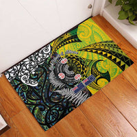 New Zealand and Cook Islands Together Rubber Doormat Tatau Art Tribal Pattern-Maori Tattoo with Fern and Paua Shell